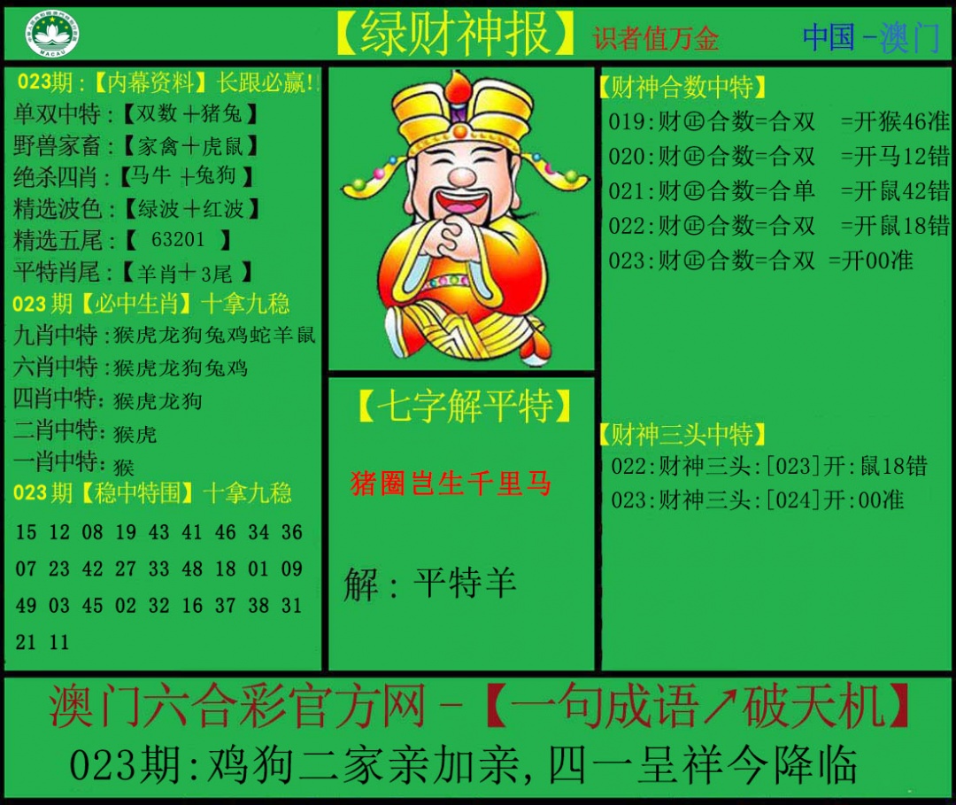 023期绿财神[图]