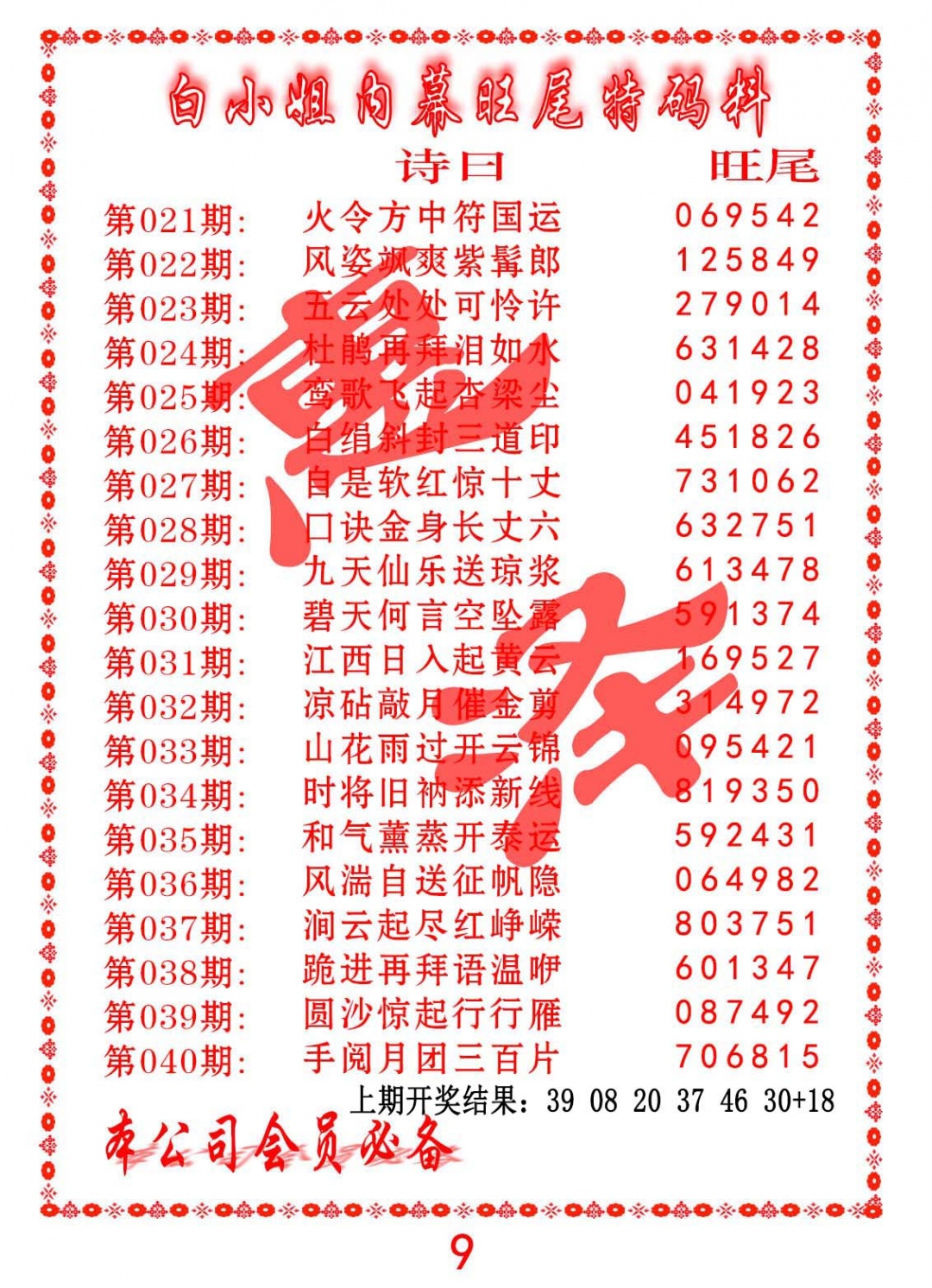 023期内幕旺尾特码料[图]