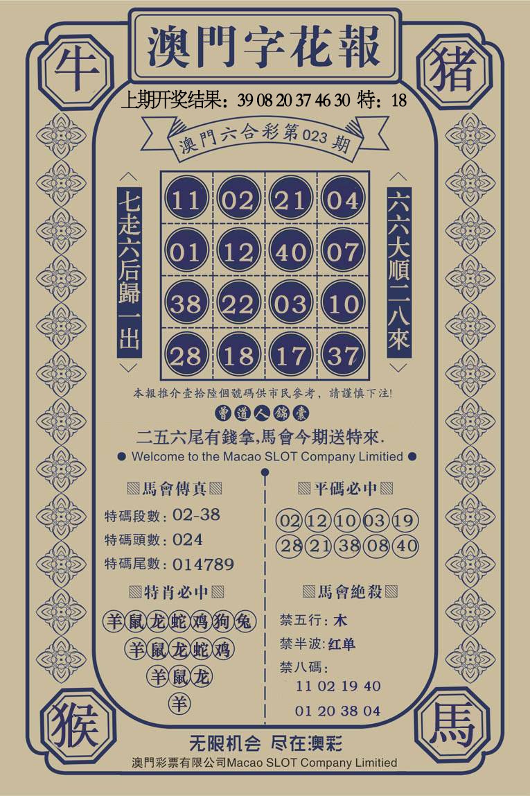 023期澳门字花报[图]