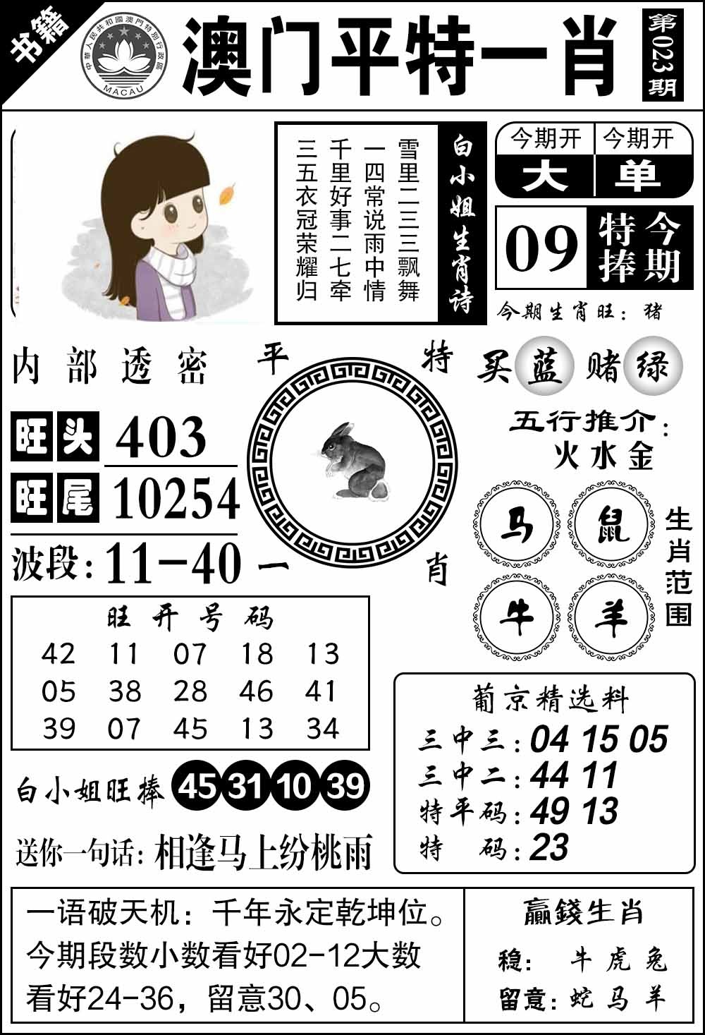 023期澳门内部透密[图]